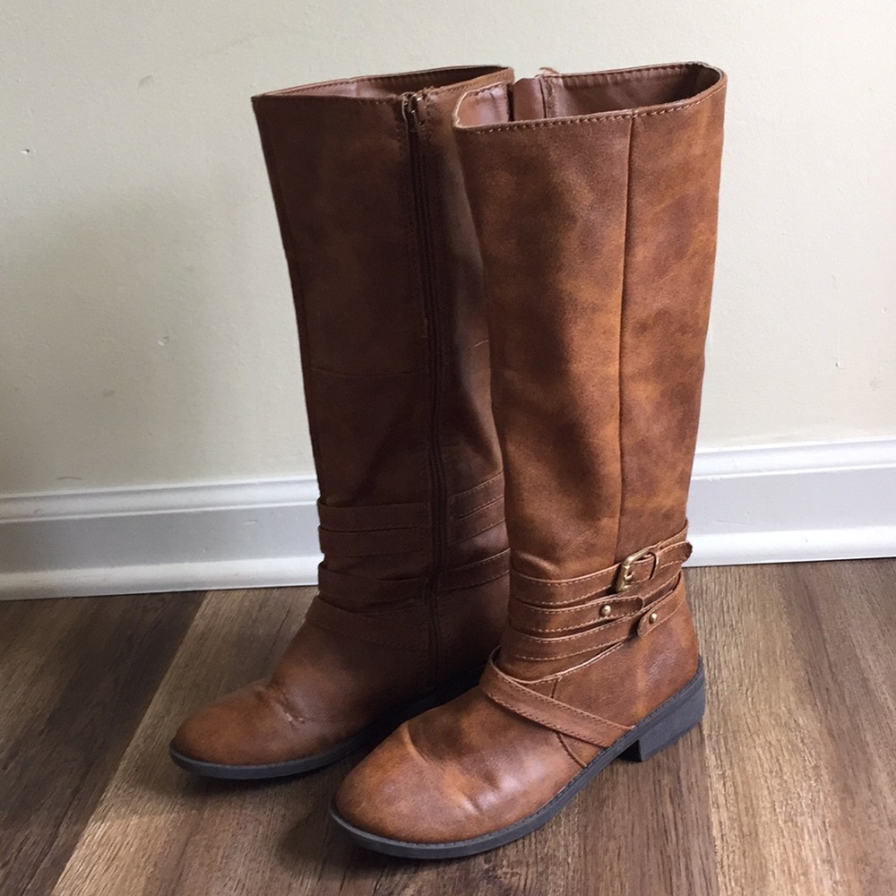 Brown Faux Leather Riding Boots